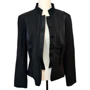 Vintage Bianca Nygard Size 14 Black Military‎ Blazer Jacket Satin Trim